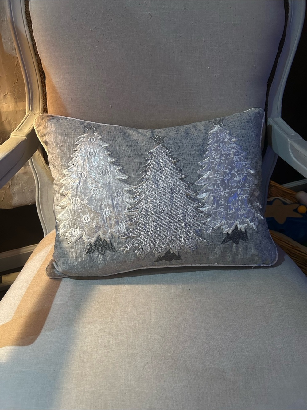 Silver Embroidered Tree Holiday Pillow - Unbranded